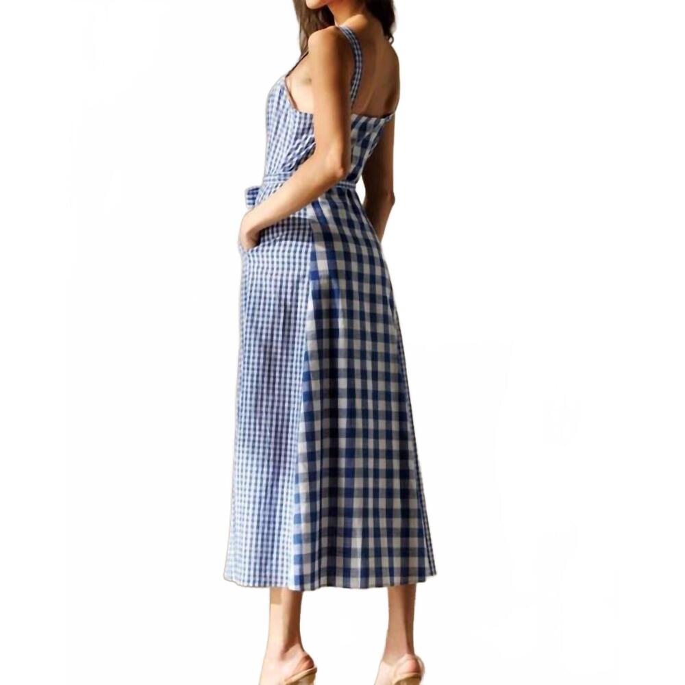 Storia Blue and White Gingham Midi Dress - Picture 2 of 7